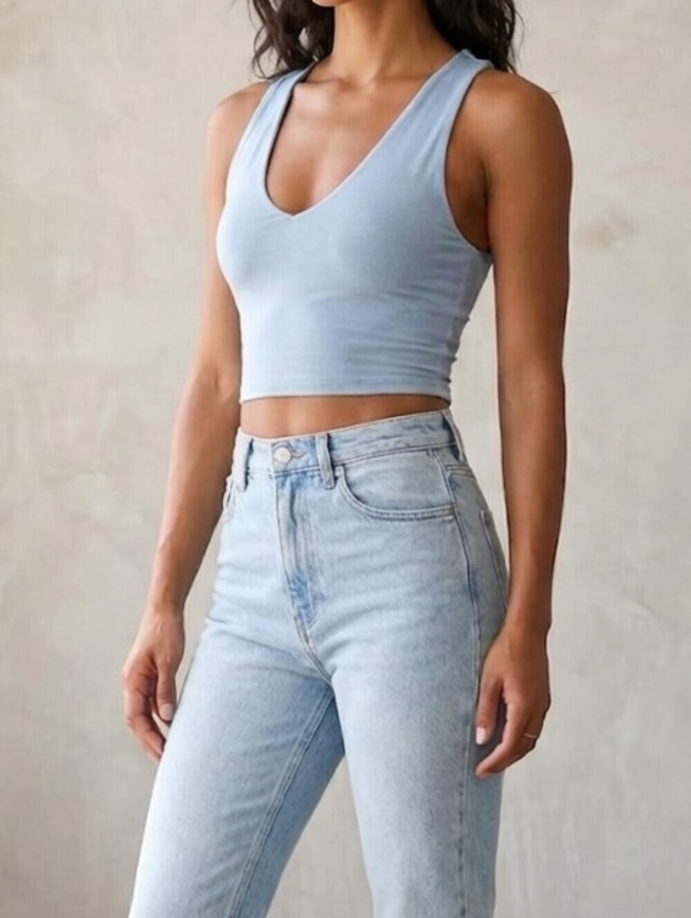 Lulus Basics Feel Like Dancing Light Denim Blue V-Neck Crop Top, Medium, NWT!